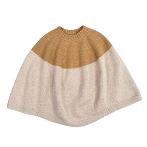 Boden Wool Alpaca Colorblock Poncho Cape Pullover Knit Winter Neutral Classic